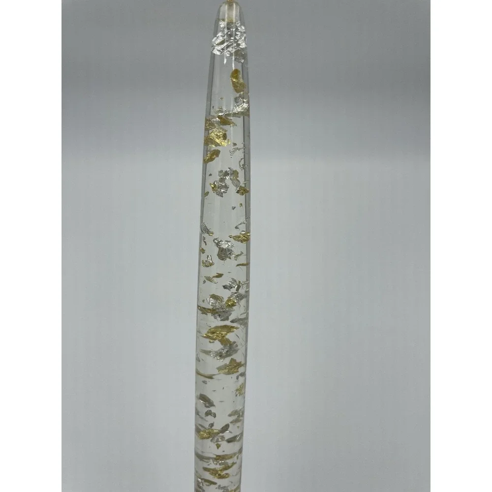 Vintage MCM Clear Lucite Candle Gold & Silver Flecks ‎ USA 10